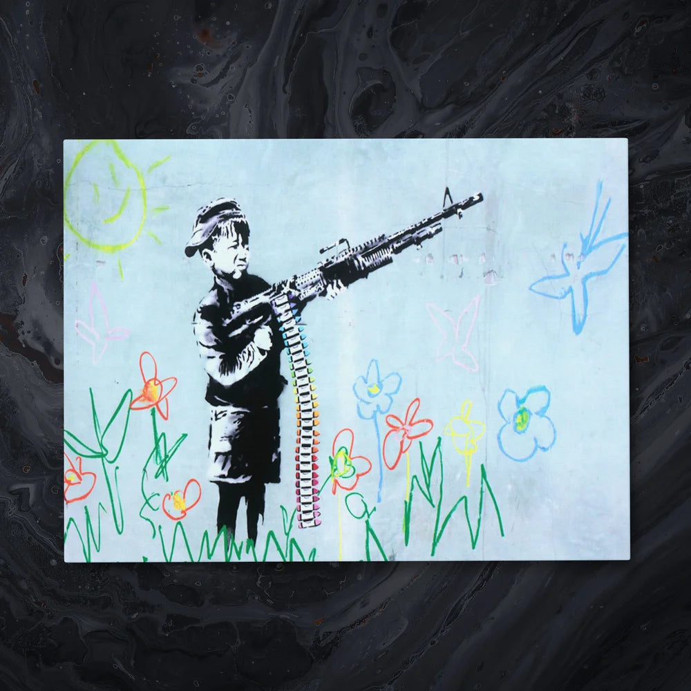 Tableau Banksy Mitrailleuse de Crayons